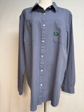 L.L. Bean Vacationland Soft Indigo Striped Seersucker Button Front Shirt Size 2X
